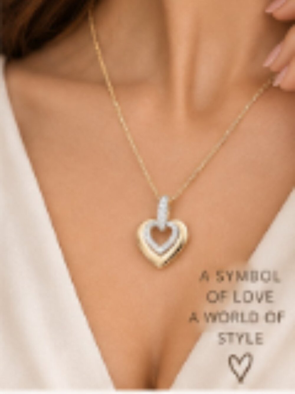 1/5 CT Diamond Heart Necklace & Earrings Set | 14K Gold Plated Sterling Silver